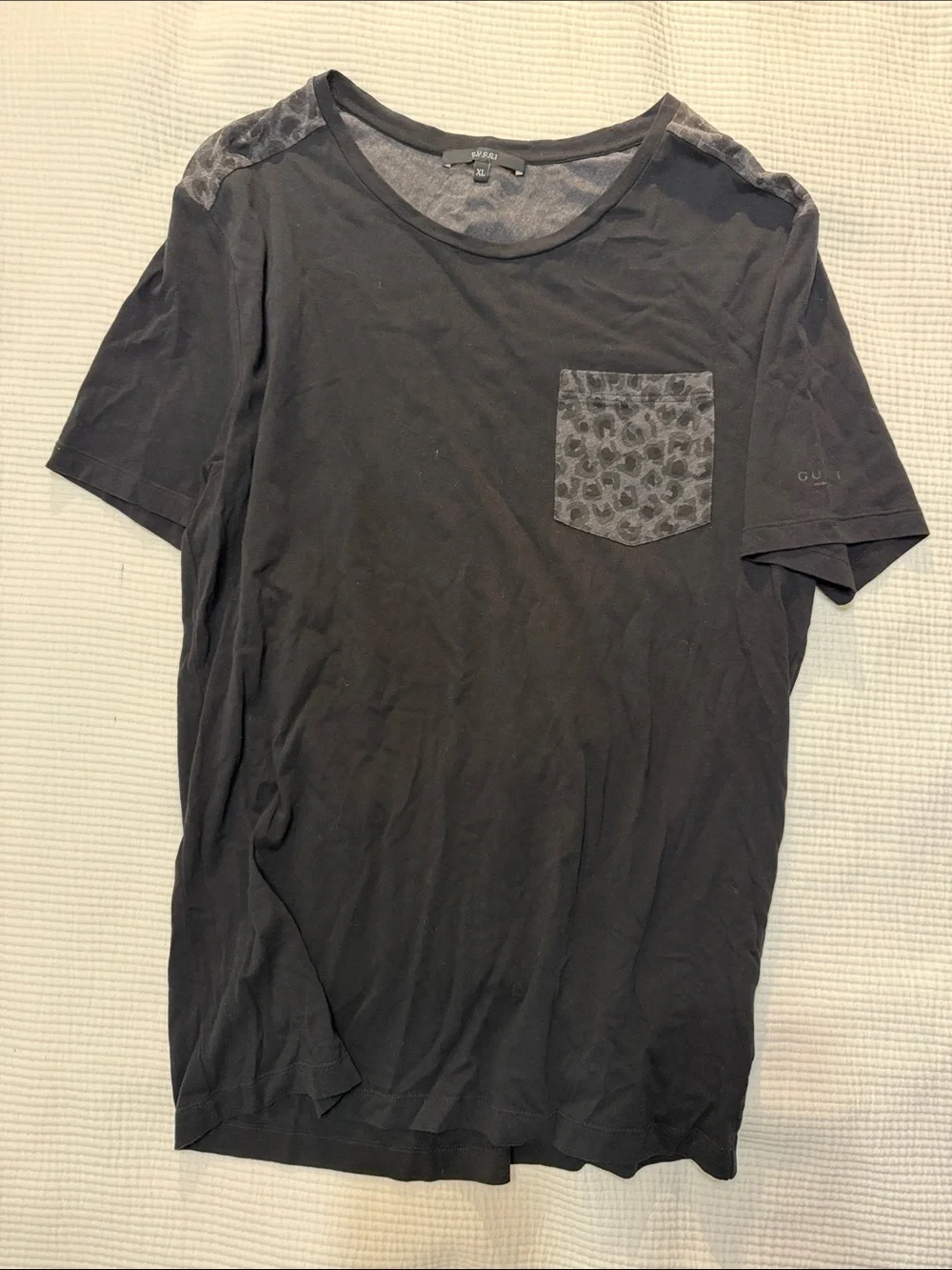 GUCCI Black Short-Sleeve Tee with Patterned Chest Pocket